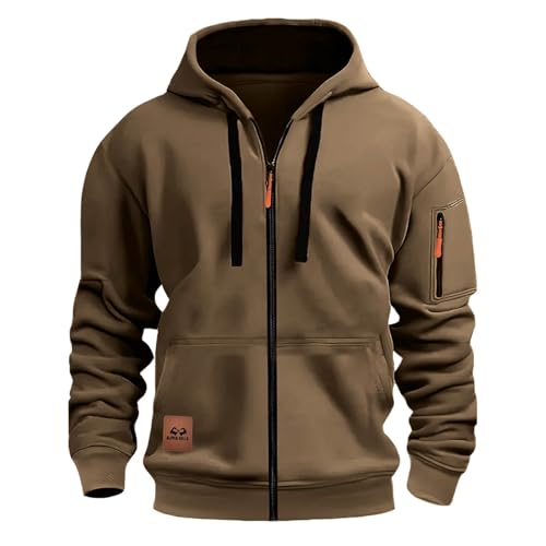 NSICBMNO Brown Mens Zip Up Hoodie With Zipped Pocket Fleece Lined Jacket Long Sleeve Sweatshirt Travel Hoodie Lightweight Winter Jacket Hooded Sweatshirts Oversized Hoodies Jumper Hoody Tops M