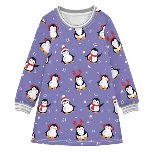 Girls Dresses Toddler Girl Clothes Cute Penguin Purple Winter Casual Long Sleeve for Kids 2-8 Years