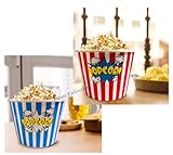 Laxmi Collection 2 Pcs Retro Style Reusable And Washable Food Box Theater Style Popcorn Tubs Bowl Plastic Container Bucket Birthday Return Gifts Multi-Color (Pack Of 2)