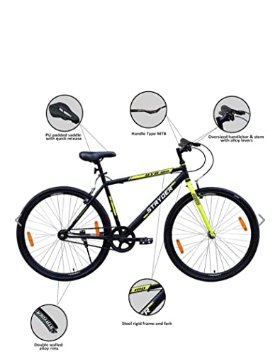 Image of Stryder 700C HYB 100 (21 Speed),Frame- 19 inches, Front /Rear Derailleur Microshift Mountain Bike with V Brakes for Unisex-Adults (Yellow) Ideal for 15+ Years