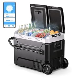 50L Kompressor Kühlbox mit Bluetooth-App, 2× UNABHÄNGIGE Temperaturregelung (-20°C bis 20°C), 12V/24V/230V, Rollen & Trennwand, Leise (45 dB) für Auto Caravan Camping