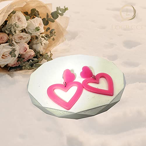 Locrccl Acrylic Double Heart Earrings Dangling Heart Drop Earrings Statement Love Heart Dangle Drop Summer Earrings Holiday Stud Earrings Valentine's Day Mother's Day Gift For Women (Pink) #TOP4