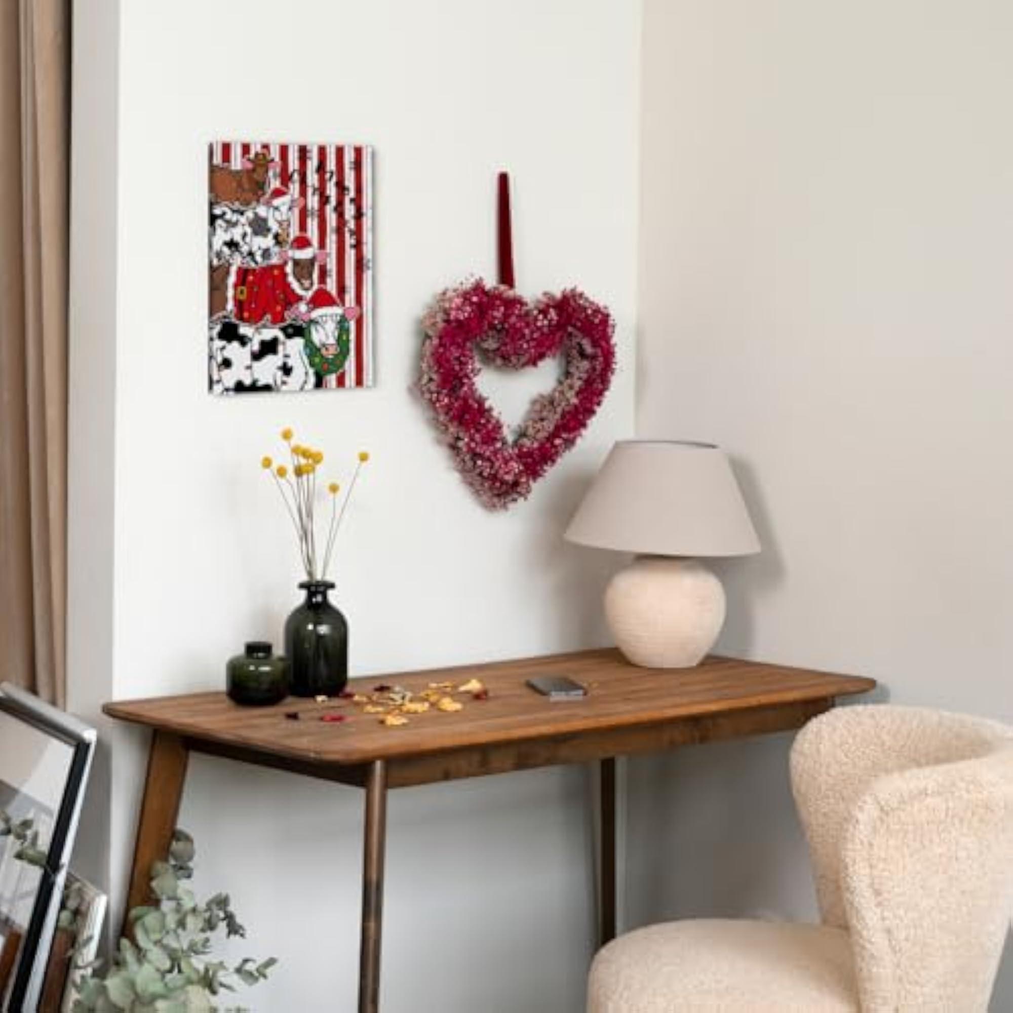 Funny Christmas Cow Canvas Wall Art, Rustic Decor