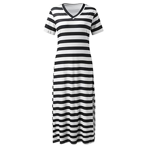 Robe longue à rayures avec finitions soignées et col V élégant - 3