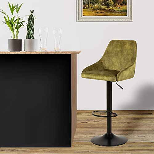 Gia Home Furniture Series Bar Height Adjustable And Swivel Metal Stool With Forest Green Velvet Upholstered Seat, Black, Set Of 2 #TOP1