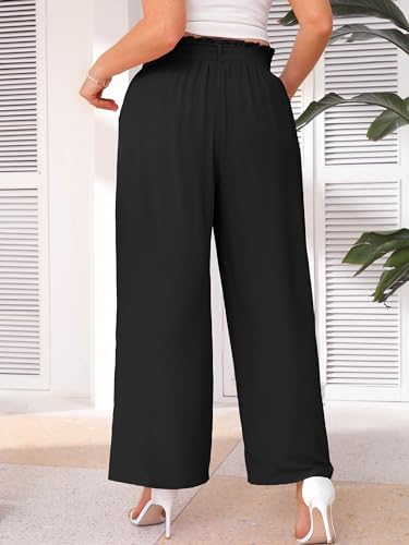 AusLook Women's Plus Size Wide Leg Pants with Pockets Black 2X Lightweight High Waisted Tie Knot Paperbag Dressy Palazzo Loose Paper Bag Comfy Business Casual Work Flowy Dress Ladies' Trousers — view 3
