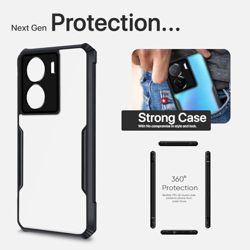 Image of Outlouders Back Cover for iQOO Z7 5G / iQOO Z7S 5G | Ultra Hybrid Transparent | Full Camera Protection | Raised Edge | Crystal Clear Bumper Case(Black)