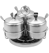 BSDLZCH 3pcs Revolving Sugar Bowl with Lid and Spoon, Stainless Steel Seasoning Condiment pots Ro...