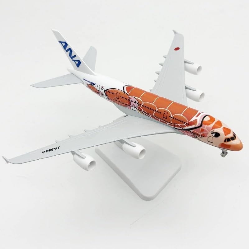 20CM / 8 Inch A380 Sea Turtle Metal Airplane Model Sea Turtle Airplane Model Kit with Display Stand for Adult Aviation Gifts or Alloy Airplane (Orange)