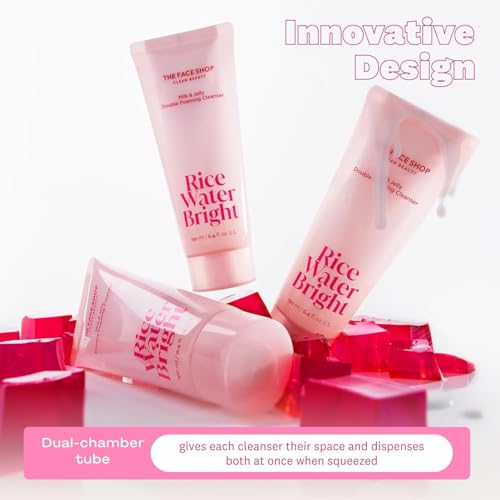 Image of THE FACE SHOP Rice Water Bright Milk & Jelly Double Cleanser, 2-in-1 Makeup Remover & Face Wash, Hydrating, Moisturizing, Korean Skin Care, Vegan, 6.4 fl. oz.