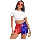 Rave Outfit for Women: Adult Metallic Red and Blue Shorts with Sunglasses Music Festivals Clothes 2 Piece Set Sparkle Sequin Rave Bottoms Birthday Party Dance XL