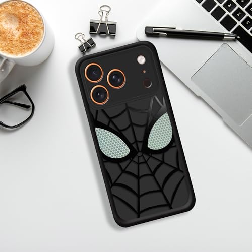 Image of Stylish Spider Back Case Cover Compatible for iPhone 17 Pro Max | Spidey Face Mask Case | Soft Silicone | Camera & Full Body Protection | Shock Proof | (Black)