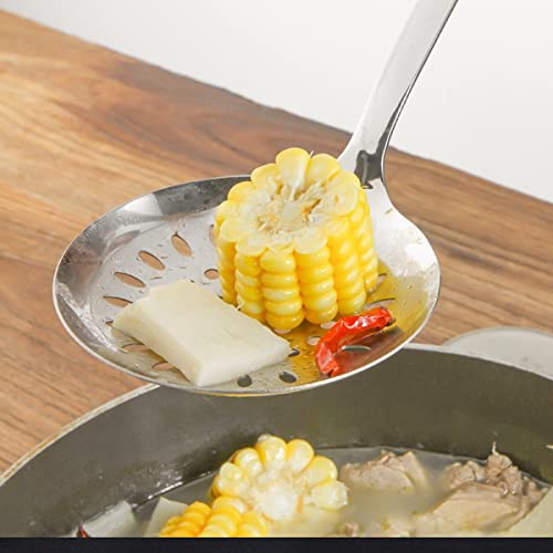 Image of 304 Stainless Steel Kitchen Utensil,Skimmer Slotted Spoon with Long Wood Handle,14.0 inches Skimmer Slotted Spoon