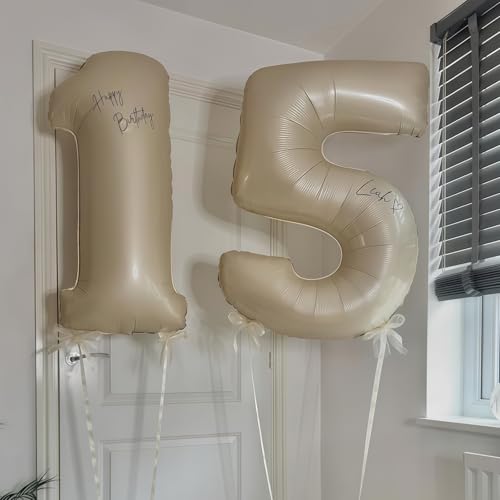 Image of Cream Number 14 Balloons,40 Inch 14 Balloons Giant Helium Foil Mylar Beige 14 Balloon Number for Birthday Party Anniversary Decorations