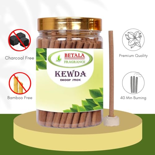 Image of Betala Fragrance Kewda Dhoop Sticks For Pooja, 200 gm Dhup Batti Pack with Holder, Bamboo Less, Charcoal Free