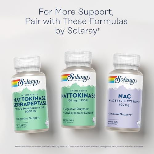 Image of SOLARAY Nattokinase Supplement 1250 FU for Men & Women - Digestive Natto Enzymes, Heart Health & Circulation Support, Nattokinase Capsules 100 mg, Enteric Coated - 30 Veg Caps