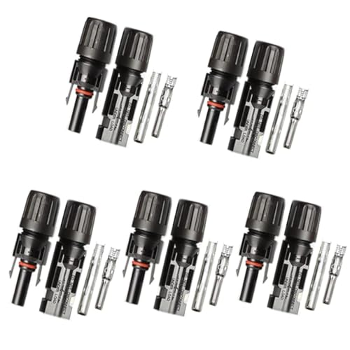 QeeHeng Solarpanel Steckverbinder, 5 Paar Solar Kabelverbinder Stecker/Buchse, IP67 Wasserdicht, für PV-Panelanschlüsse und Solarpanel-Systeme