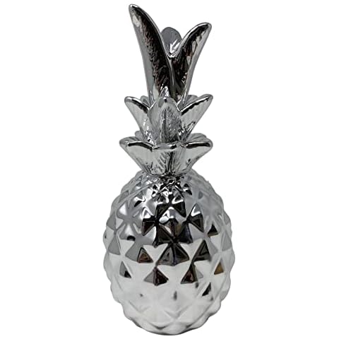 Bullahshah Handmade Ceramic Silver Pineapple Figurine, Polished Chrome Finished Ornaments, Home Office Tabletop Decorations, Gift for Christmas, Birthday Present, Height: 22cm Cover