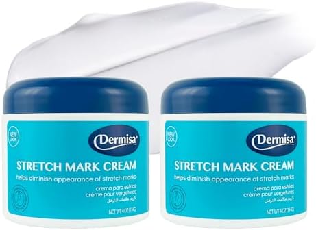 Dermisa Stretch Mark and Scar Cream with Cocoa Butter, Collagen, Elastin and Vitamin E - Intensive Body Moisturizer for Elasticity and Skin Repair - 4oz, Pack of 2