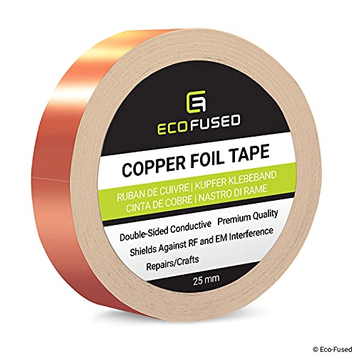 Eco-Fused Adhesive Copper Foil Tape - Double-Sided Conductive - 1 inch (25 mm) - EMI and RF Shielding, Paper Circuits, Electrical Repairs, Grounding, Arts and Crafts, Home Interior (1 inch (25 mm))