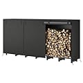 HOOBRO 8FT Firewood Rack with Cover, Outdoor Firewood Log Rack, Adjustable Log Holder with Waterproof Cover, Fireplace Wood Storage, Heavy Duty Wood Holder, for Indoor and Outdoor, Black BB02CH02
