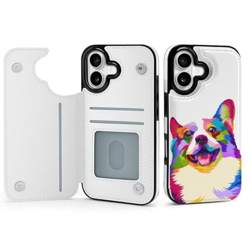 iPhone17用ケース 手帳型 コーギー 犬柄 カラフル 抽象 アイフォン 17ケース 手帳型 背面 財布型 スマホケース 軽量 耐衝撃 ICカード収納 スタンド機能 おしゃれ シンプル
