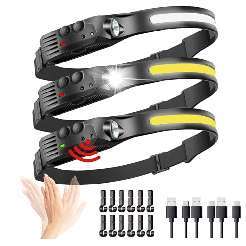 Headlamp-Rechargeable-3PCS-Motion-Sensor-Head-Lights-for-Forehead-230-Wide-LED-Super-Bright-5Mode-Headlamp-Battery-Powered Headlamp Rechargeable 3PCS, Motion Sensor Head Lights for Forehead, 230 Wide LED Super Bright, 5Mode Headlamp Battery Powered - Image 1