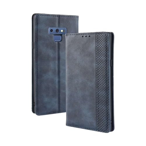 Funda para Samsung Galaxy Note 9,Flip magnético Retro,Caso de teléfono de Cuero PU,Diseño de Billetera con 3 Ranuras para Tarjetas y 1 Clip de Dinero -Blue