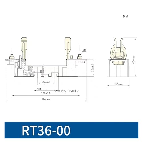 Fusible RT36-00 protege contre les courts circuits majeurs calibre NT1 200A