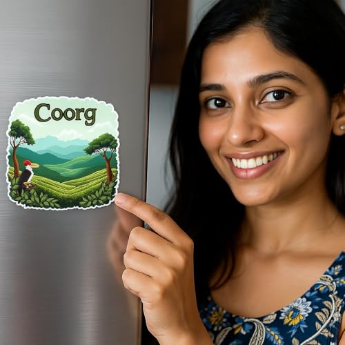 Image of Naxon Coorg City Theme Souvenir Wooden Fridge Magnet for Refrigerator - Printed Fridge Magnet for Kitchen & Home Decor | Perfect Souvenir Gift | Size 3x3 in | Pack of 1