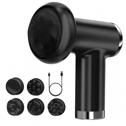 Image of Kmils Rechargeable Handheld Body Massager, Deep Tissue Electric Massage Gun with 5 Interchangeable Heads & USB Cable, Portable Muscle Pain Relief Massager for Neck, Back, Legs, Shoulders (Black)