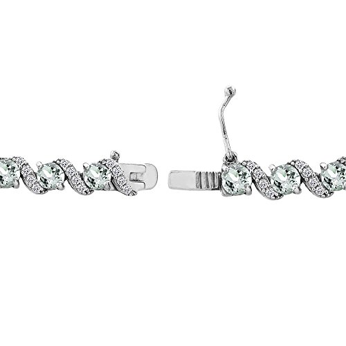 B. Brilliant Sterling Silver Aquamarine 4Mm Round-Cut S Design Tennis Bracelet With White Topaz Accents #TOP3