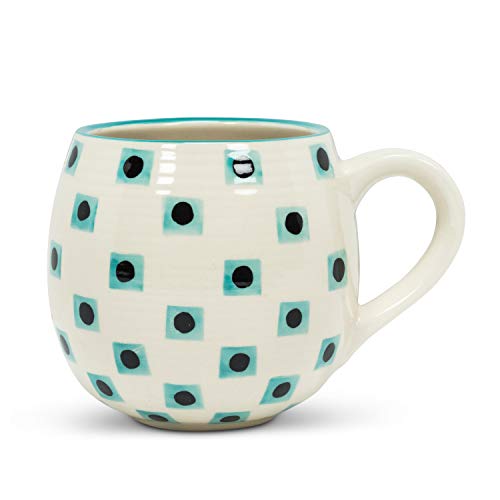 Abbott Collection 27-MOMA-401-MUG Dots & Squares Ball Mug, 5 inches long, Ivory/aqua