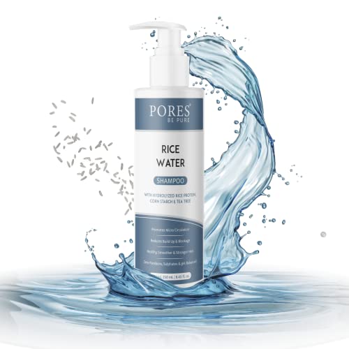 Image of PORES Be Pure Rice Water Shampoo with Hydrolyzed Rice Protein, Corn Starch & Tea Tree Oil | Sulphate-Free Hair Growth Shampoo for Strong, Smooth & Healthy Hair | For Men, Women & All Hair Types - ( 250 ml X 2 )