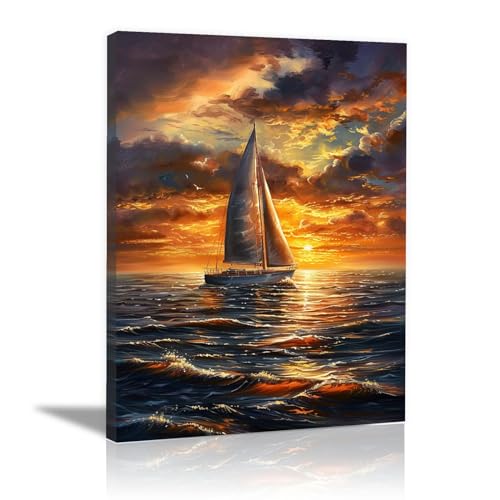 Impression sur toile bateau à voile pour salon et restaurant decoration chaleureuse