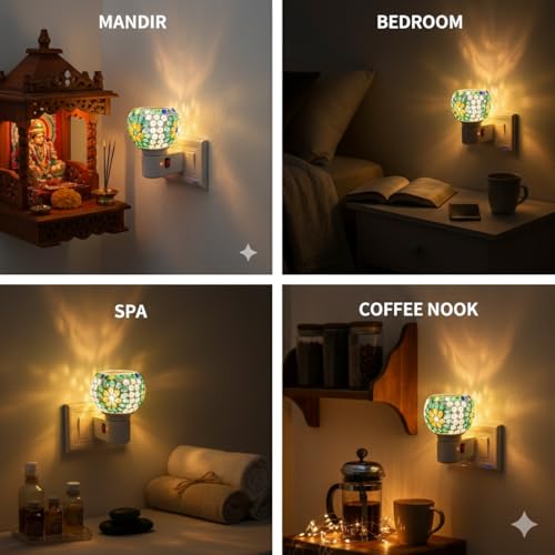 Image of Electric Kapoor Dani with Auto Cut-Off | Smokeless Camphor Burner with Night Lamp | Glass Aroma Diffuser for Home, Mandir & Pooja Room | Loban Dhoop Dani | Spiritual Fragrance & Meditation Decor