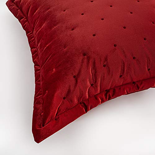 Driftaway Velvet Decoration Euro Shams Quilted Throw Pillow Sham Cushion Cover For Bed Sofa Or Bench 2 Pieces 26 Inch By 26 Inch Plus 1.5 Inch Flange Red #TOP2