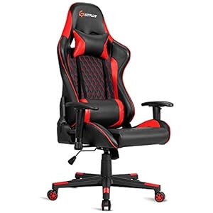 Giantex In hoogte verstelbare gamingstoel met lendensteun en hoofdsteun, bureaustoel met rugleuning en armleuningen, ergonomisch design, maximale belasting 150 kg (rood)