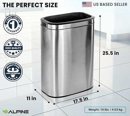 Caneca de basura de acero inoxidable Alpine 40L abierta miniatura 4