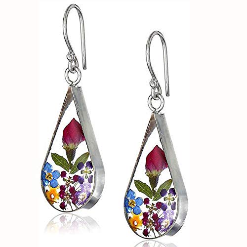 2 Pairs Dangle Earrings for Women Girls 925 Sterling Silver Pressed Flower Teardrop Earrings Personality Tassel Long Earrings Birthday Anniversary Christmas Female Gifts (Color : C)