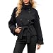 Mobanna Kurzer Trenchcoat Damen Revers Herbst Winter Mantel Zweireihige Schnalle Kurze Jacke Trench Coats Schnürung Kurz Mäntel Einfarbig Modische Oberbekleidung für Alltag, Urlaub, Club Schwarz S