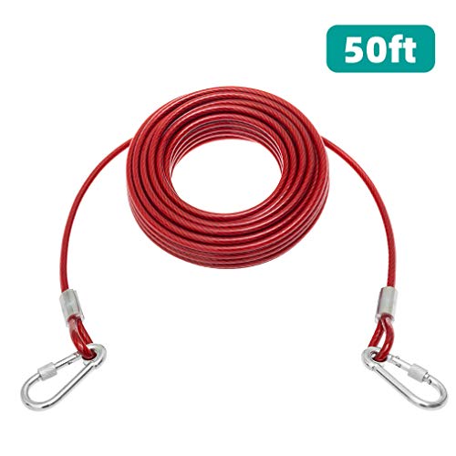 KOOLTAIL Dog Tie Out Cable 50 Feet - Dog Leash for Outdoor Camping