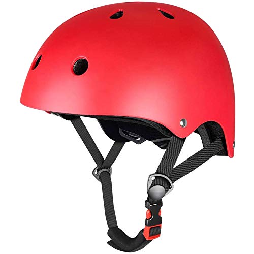 Geelife Skateboard Helmet Adjustable Impact Resistance Adults Youths Teens Girls Boys Helmets for Multi-Sports Cycling Skateboarding Scooter Roller Skate Inline Skating Longboard (Red, Large)