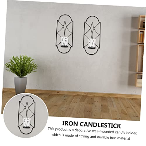 Didiseaon 2pcs Geometric Wall Hanging Candlestick Black Candlestick Holders Wall Sconce tealight Holder Wall Candle Wooden Candlestick Holders Black Metal Shelves Black Shelves for Wall Iron