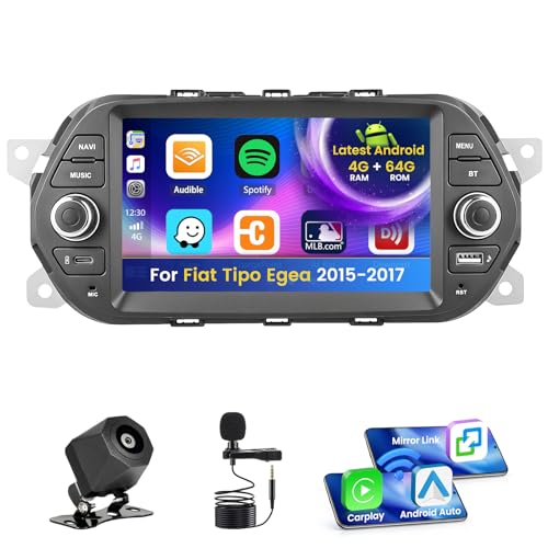 Inefala 4+64G Radio pour Fiat Tipo Egea 2015-2017, 7'' Android 15 Ecran avec sans Fil Carplay/Android Auto Lien Miroir GPS Radio FM/RDS DSP WiFi Bluetooth SWC...