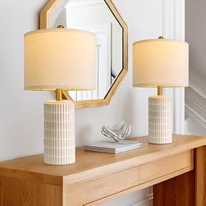 PoKat 20.75″ Small Modern Ceramic Table Lamps Set of 2 for Bedroom, White Bedside Lamps for Night Stands, Farmhouse Desk Decor Gift Nightstand Table Lamps for Living Room End Table Beige