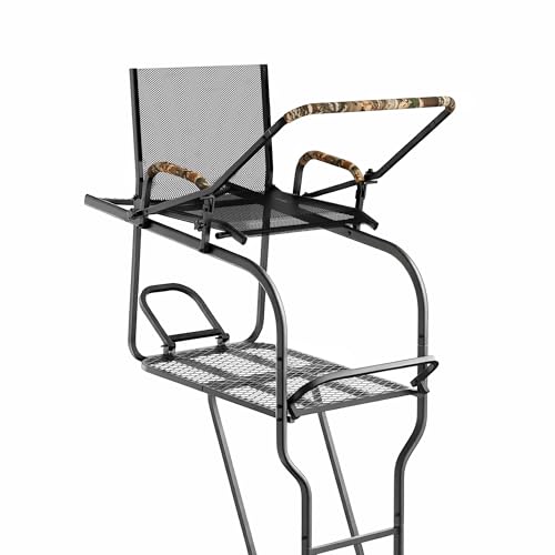 BODIOO Climbing Tree Stand, 18.7FT Ladder Stand, Hunting Tree Stand with Platform, Shooting Rail, Mesh Seat and Tree Attachment System, 300lbs Weight Capacity