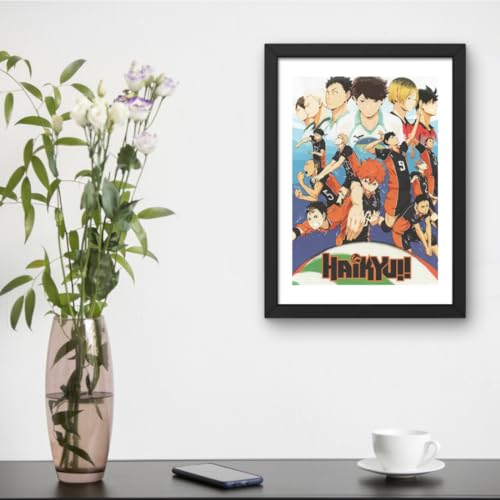 Image of CRAFT QUEST Haikyuu Anime Poster Laminated Posters Framed Painting For Anime Naruto Fans Wall Decor, Home Decor with Matte Black Frame (14 Inches x 10 Inches)