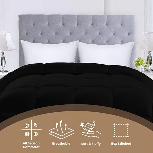 Utopia Bedding Comforters Twin Size, All Season Duvet Insert, Down Alternative Box Stitched Bed Comforter with Corner Tabs, Machine Washable (Black)