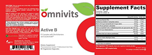 Active B | Vitamin B Complex With Benfotiamine & Folate (Quatrefolic) | Activated Forms Vitamins B2, B6 & B12 (Methylcobalamin) | Supports Cardiovascular, Adrenal, Stress-Related Functions | 90 Vcaps #TOP1